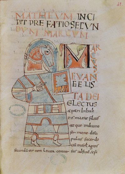 Ms 8 f.42 St Mark the Evangelist av French School
