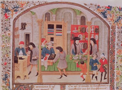 Ms 927 f.145r The Mint, från Aristoteles `Ethics, Politics, Economics, från en fransk översättning av Nicholas Oreme av French School