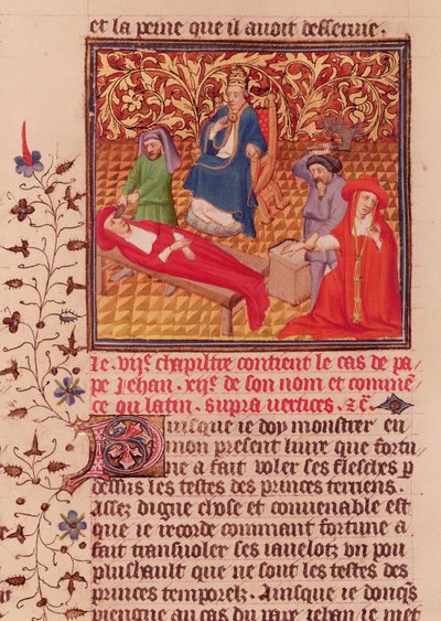 Fr.226 fol.253v. Påven Johannes XII straffar sina fiender efter att han återvänt till Rom 964 av French School