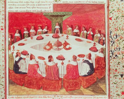 Fr 112 f.5 Det runda bordet och den heliga gralen, från Livre de Messire Lancelot du Lac, 1470 av French School