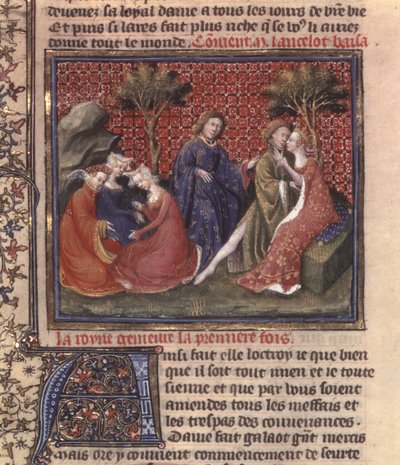 Fr 118 fol. 219v sida från Jakten på den heliga gralen och Arthurs död, en del av manuskriptet Lancelot of the lake av French School