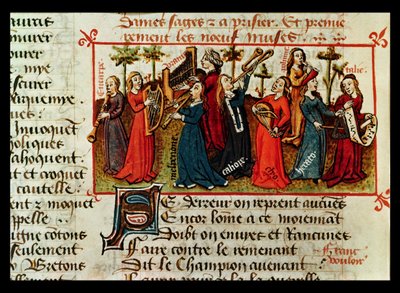 Ms Fr 12476 Fol.109v De nio muserna från Le Champion des Dames av Martin le Franc (1410-61) 1451 av French School