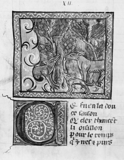 Fr 1580 Räven, vargen och hunden, från Le Roman de Renart av French School