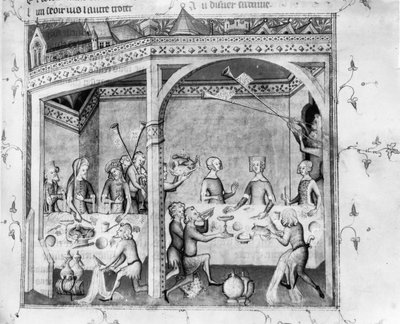 Ms Fr 1584 Musiker underhållande vid en bankett, ca 1370 (manuskript) av French School