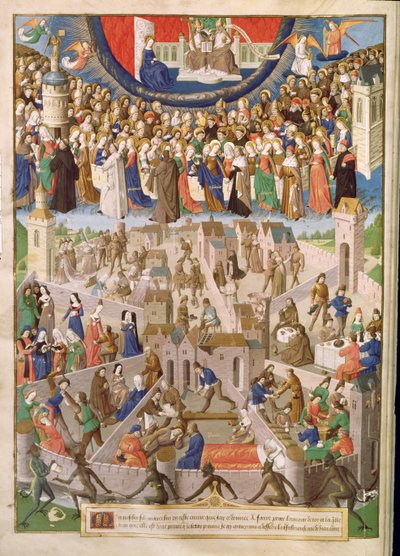 Fr 18 Fol.3v The City of God, från en översättning av St. Augustinus verk av Raoul de Presles, c.1469-73 av French School
