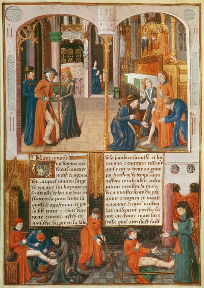 Fr 2829 fol.89 Mirakel vid St. Louis grav, från Le Livre des Faiz de Monseigneur Saint Louis av French School
