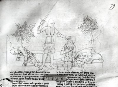 Fr 343 f.79 Beväpning av en riddare på ett slagfält, från Lancelot du Lac av French School