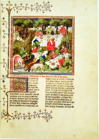 Fr 616 fol.67 Jägare festar före svensexa, från Livre de la Chasse av Gaston Phebus de Foix (1331-1391) av French School