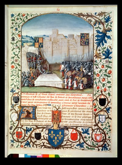 Fr 82 Fol.59 De burgundiska och engelska arméerna, från Anciennes Chroniques dAngleterre, av Jean Batard de Wavrin, ca 1470-80 av French School