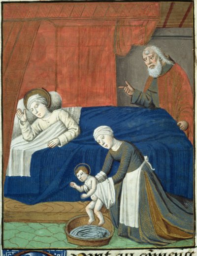 Ms Hunter 36 f.10v Jungfru Marias födelse, från Vita Christi, av Ludolf av Sachsen, c.1300-7778 av French School