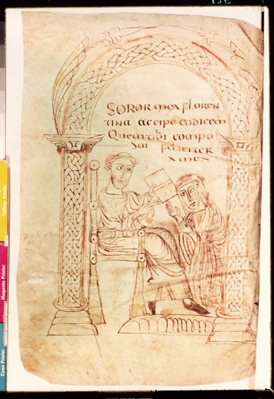Ms Lat 13396 Fol.1 Isidore erbjuder sitt verk till sin syster Florentina, från De Catholic Faith från Gamla och Nya Testamentet mot judarna av Isidore av Sevilla (ca 560-636) ca 800 av French School