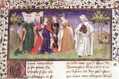 Ms Royal 20 B.XX fol.7 Olympias with Nectanebus、「Le Vraye Histoire du Bon Roy Alixandre」より Pseudo-Callistenes、15 世紀初頭 (ベラム) スウェーデン語 av French School