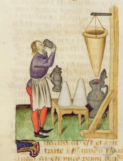 Fröken. A Treatise on Herbs av Dioscorides, fol.142r Making Alcohol av French School