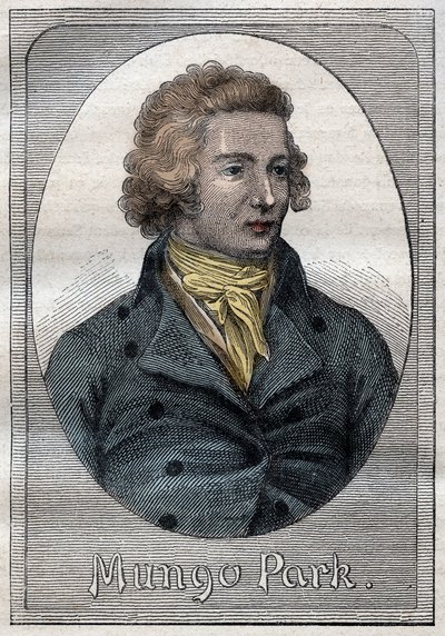 Mungo Park, skotsk upptäcktsresande - Porträtt av Mungo Park (1771-1806), skotsk upptäcktsresande - illustration från "The Great Mariners of the 18th century"" av French School