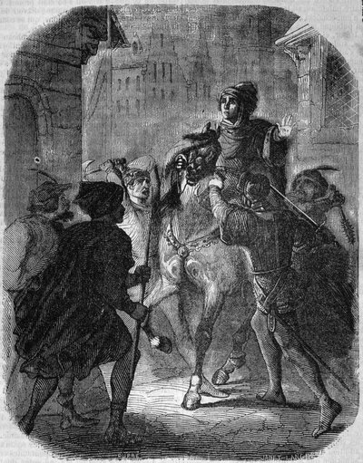 Mordet på Ludvig I av Valois, hertig av Orleans (1372 - 1407) i Old Rue du Temple av Jean Sans Ppeur - i Histoire de France”” av L.-P. Anquetil av French School