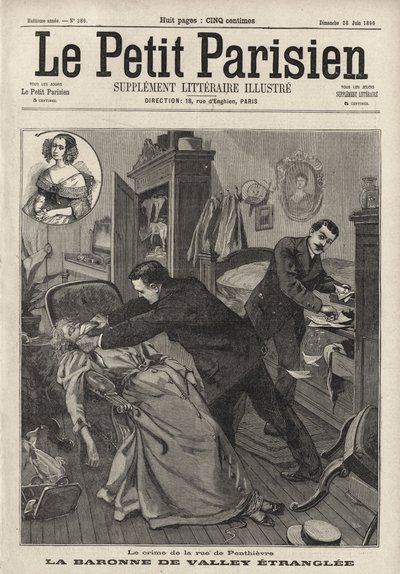 Mord på den äldre Baronne de Valley i hennes hem på Rue de Penthievre, Paris (gravyr) av French School