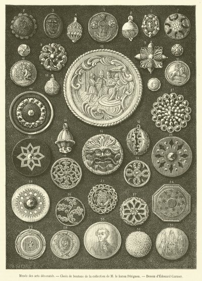 Museum of Decorative Arts, val av knappar (gravyr) av French School