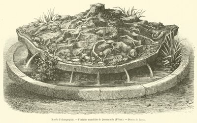 Etnografiskt museum, Quonncacha Monolith Fountain, Peru (gravyr) av French School