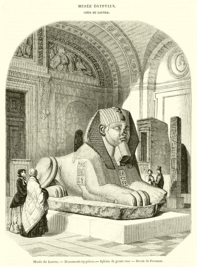 Louvren, egyptiska monument, rosa granitsfinx (gravyr) av French School