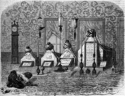 Muslimsk begravningskonst: turbs (gravar) av turberande dervischer. Scutari, Turkiet av French School