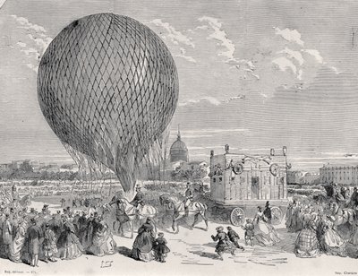 Nadars ballong, Le Géant förbereds vid Champ de Mars, Paris för sin första flygning den 4 oktober 1863, illustration från Paris a Travers Les Siecles: Tome 5, 1889 av French School