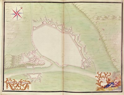 Namur, från Ludvig XIV:s Atlas. Planer över främmande platser, 1665 (penna, bläck och tvätt) av French School