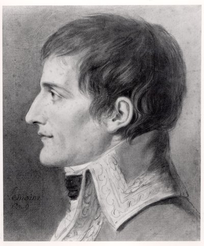 Napoleon Bonaparte (1769-1821) Förste konsul (kol på papper) av French School