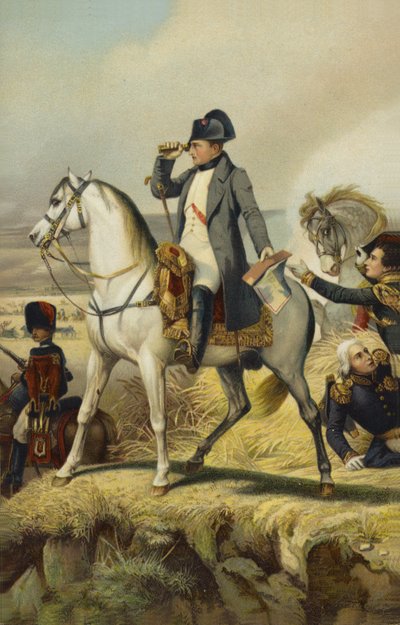 Napoleon I på Wagram (färgad litografi) av French School