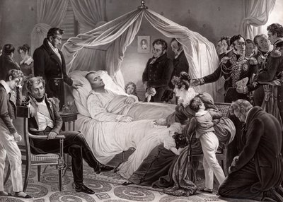 Napoleon I på sin dödsbädd på St. Helena, 5 maj 1821, efter en målning av Charles de Steuben av French School