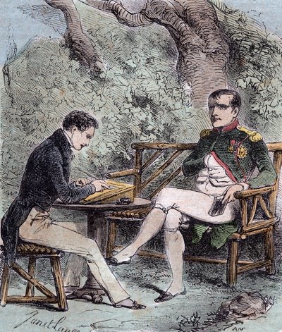 Napoleon a Sainte-Helene - Napoleon dikterar sina memoarer till Emmanuel Pons de Las Cases (1800-1854) son till Emmanuel de las Cases, - Från Emmanuel de las Cases, Napoleon, Memorial de Sainte-Helene av French School