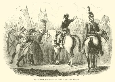 Napoleon talar till Italiens armé (gravyr) av French School