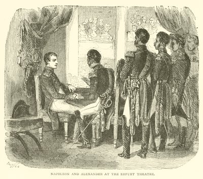 Napoleon och Alexander på Erfurt-teatern (gravyr) av French School