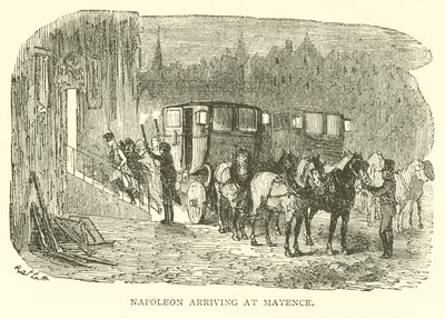 Napoleon anländer till Mayence (gravyr) av French School