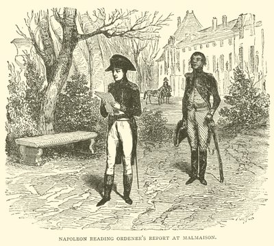 Napoleon läser ordeners rapport vid Malmaison (gravyr) av French School