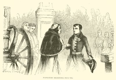Napoleon tar emot Pius VII (gravyr) av French School