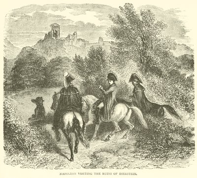 Napoleon besöker ruinerna av Dierstein (gravyr) av French School