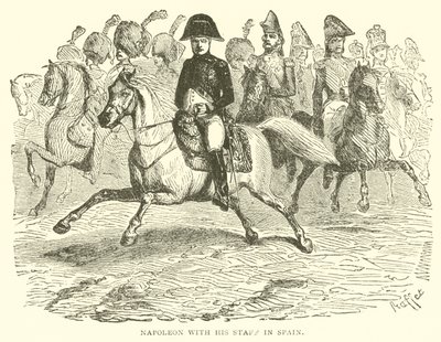 Napoleon med sin stab i Spanien (gravyr) av French School