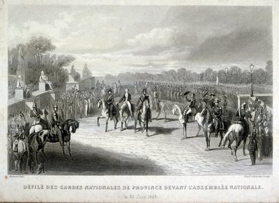 Nationalgardets soldater skyddar nationalförsamlingen i Paris. Gravyr under den franska revolutionen 1848 (gravyr) av French School