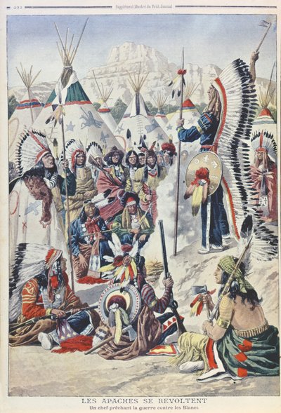 Indianhövding som uppmanar till revolt mot det vita folket, illustration från Le Petit Journal av French School