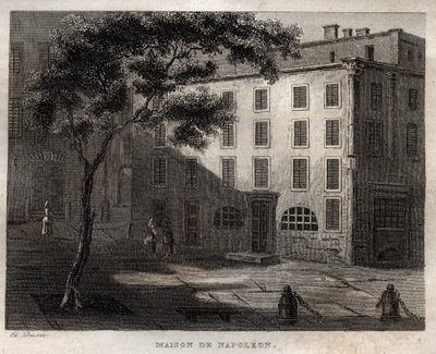 Napoleon Bonapartes infödda hus i Ajaccio (Korsika) - Napoleon Bonapartes födelseplats a Ajaccio en Corsica - Gravyr från "" Pittoreska Italien" - Historisk och beskrivande målning av Italien" av M. de Norvins, Ch. Nodier 1834-1836. av French School