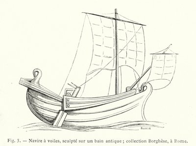 Segelfartyg, snidat på ett antikt bad; Borghese-samlingen, i Rom (gravyr) av French School