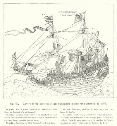 Kungsskepp med dess olika flaggor; efter ett tryck från 1666 (gravyr) av French School