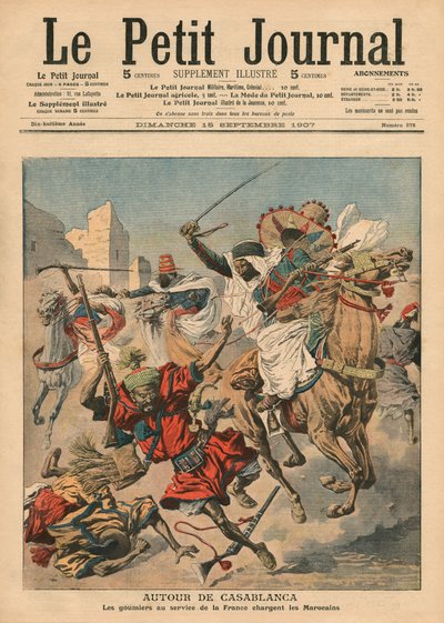 Nära Casablanca laddar goumiers mot marockanerna, illustration från 