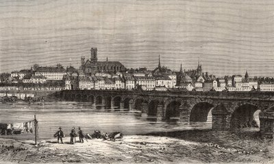 Nevers - Nievre en region Bourgogne - gravyr i "La France illustree: geografi, historia, statistisk administration" av V.-A. Malt-brunt. 1884 av French School