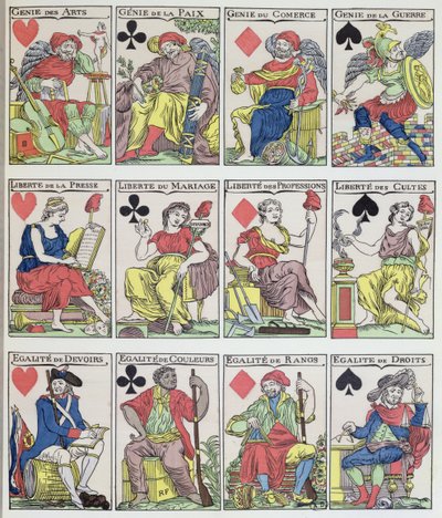 Nya spelkortsdesigner från den franska revolutionen, 1793 av French School