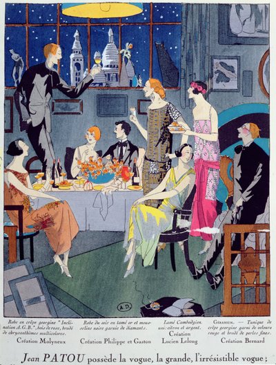 Nyårsafton, modetallrik från Art, Gout, Beaute, publicerad i Paris, december 1923 (pochoirtryck) av French School