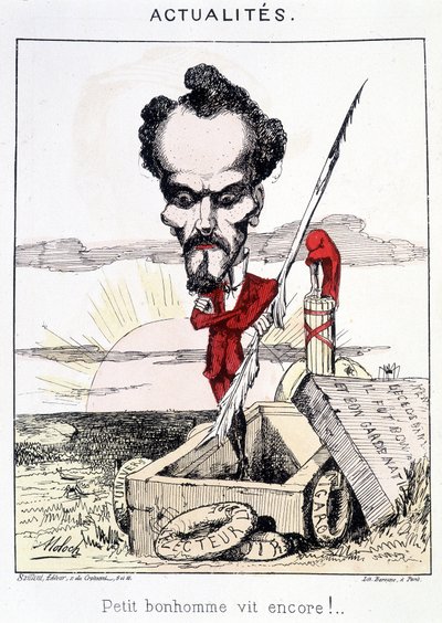 Nyheter - Little bonhomme vit encore!. Karikatyr om Rochefort som står i en grav. av French School