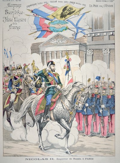 Nicholas II besöker Paris i oktober 1896 (färg litho) av French School