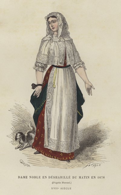 Adelskvinna i morgonklänning, 1676 av French School