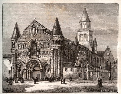 Notre Dame (Notre-Dame) av Poitiers - gravyr i "Frankrike illustrerad: geografi, historia, statistisk administration" av V.A. Malt-Brown. 1884 av French School